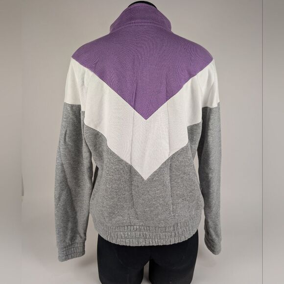 FILA Chevron Colorblock 1/4 Zip Athletic Jacket Sweatshirt in Purple/Gray/White - Picture 6 of 8